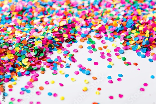 High Detail Picture of CloseUp Shot of Colorful Confetti Sprinkles on White Background