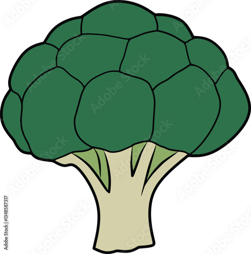 Colorful cartoon illustration depicting a single fresh green broccoli vegetable. Great for culinary, health, or educational materials promoting healthy nutrition and food choices.