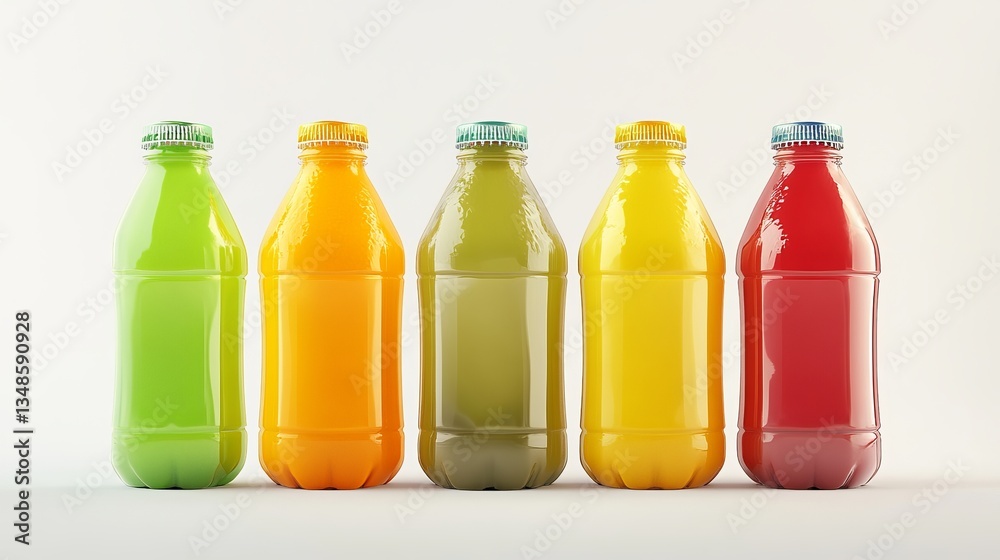 3D-rendered bottles for juice, dairy beverages, and other drinks. 3D-rendered bottles for juice, dairy beverages, and other drinks.