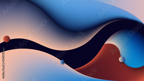 abstract liquid flowing gradient blue peach background with dynamic spheres modern design
