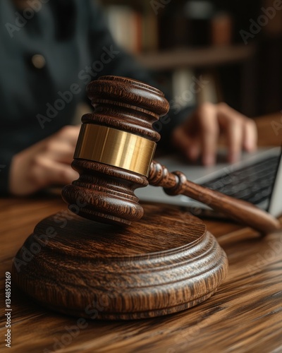 Closeup of Virtual Conflict Resolution Session on Laptop with Gavel Highlighting Alternative Legal Options in Ecommerce