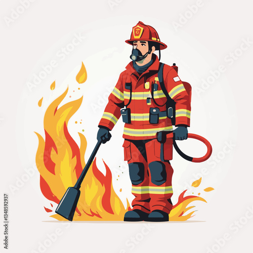fireman, emergency, firefighter, safety, danger, fire, rescue, man, fighter, helmet, uniform, protection, red, service, equipment, background, hose, flame, extinguisher, burn, hero, job, water, work, 