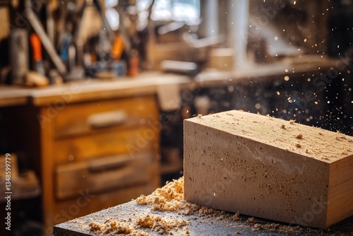 A piece of wood being cut using a planer, for various woodworking projects and DIY applications