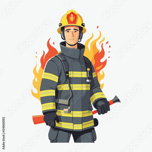 fireman, emergency, firefighter, safety, danger, fire, rescue, man, fighter, helmet, uniform, protection, red, service, equipment, background, hose, flame, extinguisher, burn, hero, job, water, work, 