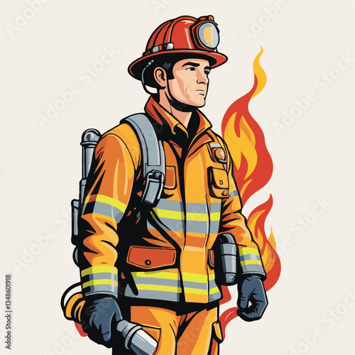 fireman, emergency, firefighter, safety, danger, fire, rescue, man, fighter, helmet, uniform, protection, red, service, equipment, background, hose, flame, extinguisher, burn, hero, job, water, work, 