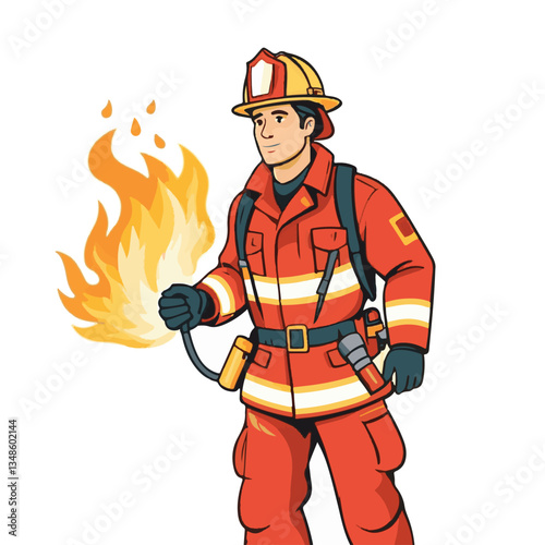 fireman, emergency, firefighter, safety, danger, fire, rescue, man, fighter, helmet, uniform, protection, red, service, equipment, background, hose, flame, extinguisher, burn, hero, job, water, work, 