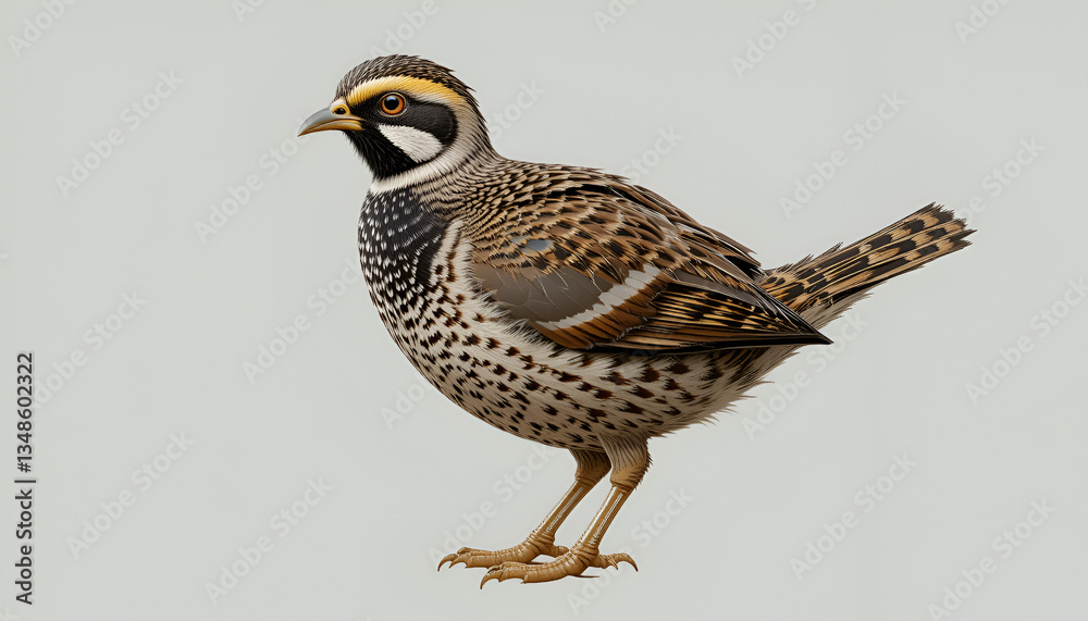 Fototapeta premium Realistic wild quail standing gracefully, isolated on a transparent background, perfect for wildlife illustrations, birdwatching themes, and game bird industry branding