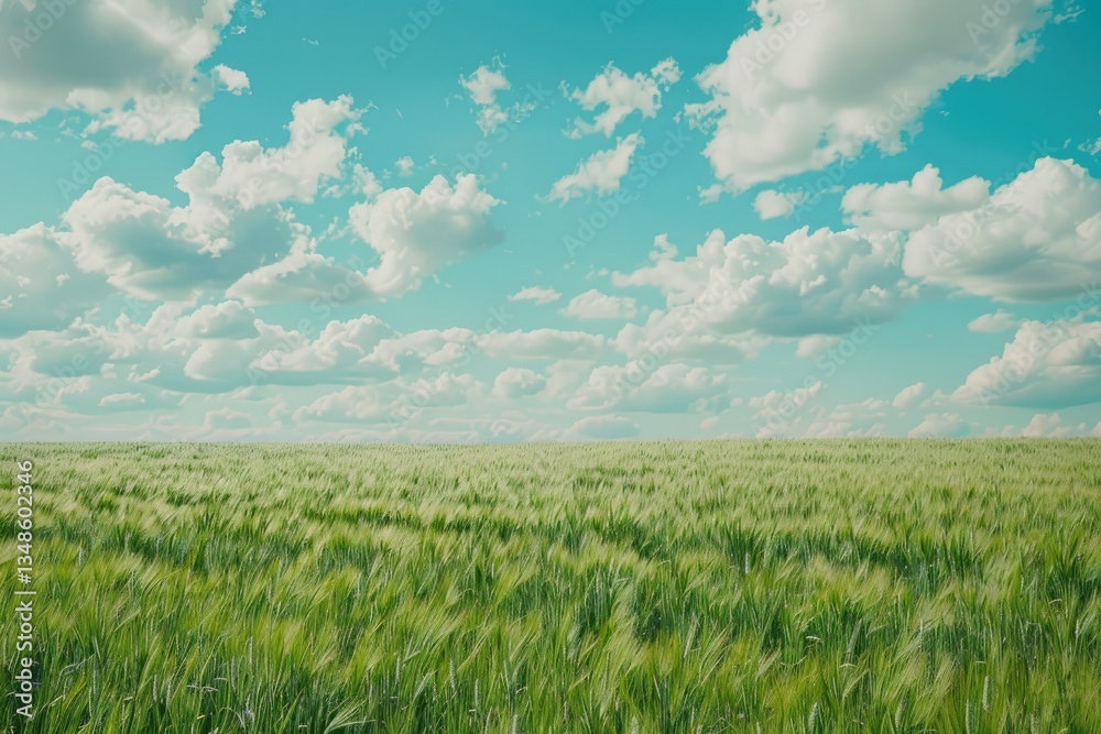 Detailed Visual of Fresh Grass and Beautiful Clouds in Spring Meadow Landscape Detailed Visual of Fresh Grass and Beautiful Clouds in Spring Meadow Landscape