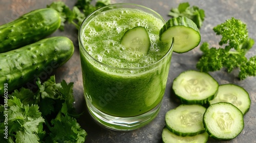 Refreshing cucumber juice with herbs