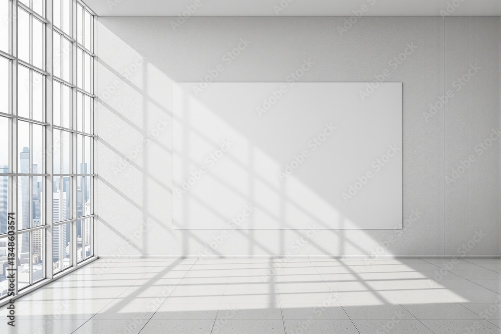 Obraz premium Modern interior with large blank poster on white wall.