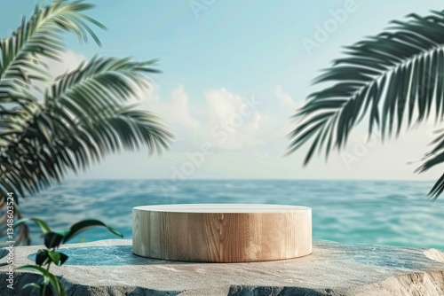 High Resolution Image of WarmToned Podium with Beach Vibes and Sunset Lighting