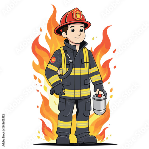 fireman, emergency, firefighter, safety, danger, fire, rescue, man, fighter, helmet, uniform, protection, red, service, equipment, background, hose, flame, extinguisher, burn, hero, job, water, work, 