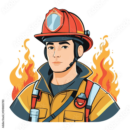 fireman, emergency, firefighter, safety, danger, fire, rescue, man, fighter, helmet, uniform, protection, red, service, equipment, background, hose, flame, extinguisher, burn, hero, job, water, work, 