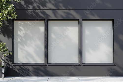Wallpaper Mural Blank storefront window mockup with three empty frames on dark wall. Torontodigital.ca