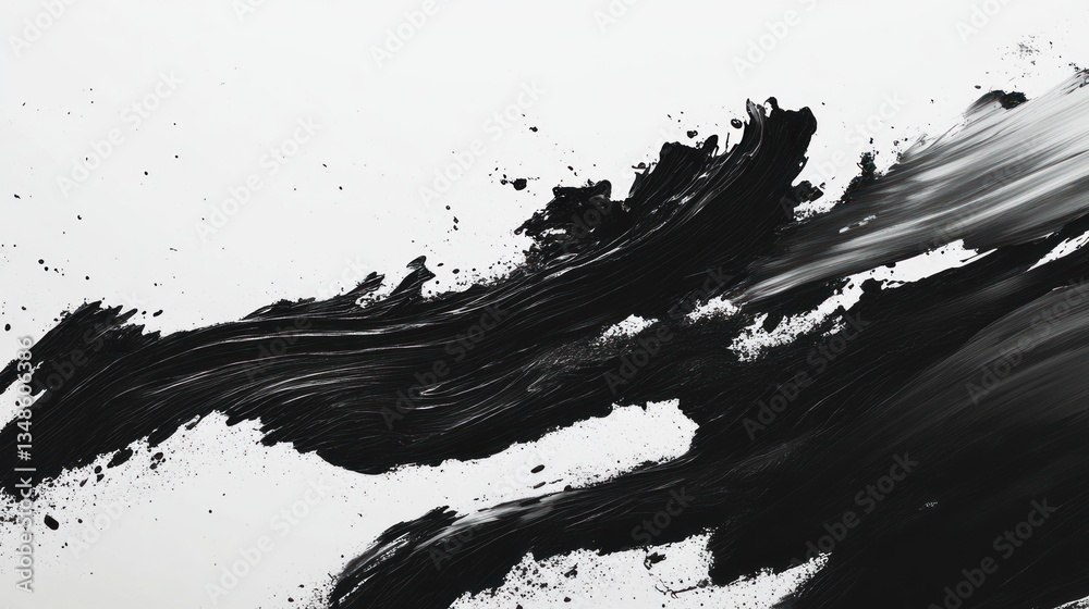 Naklejka premium Abstract Black Ink Wash Painting: Monochromatic Strokes on White Canvas