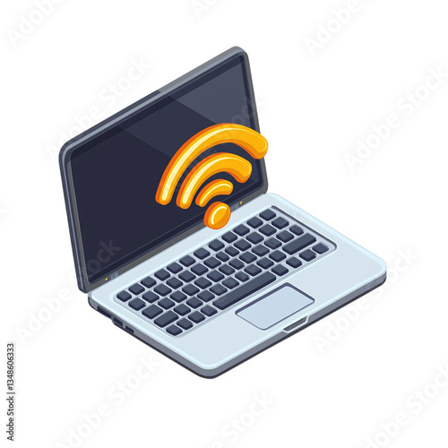 A Vibrant Laptop Gleams, Ready To Connect, Its Screen Showcasing A Powerful Wifi Signal, Promising Seamless Online Adventures Isolated on Transparent Background