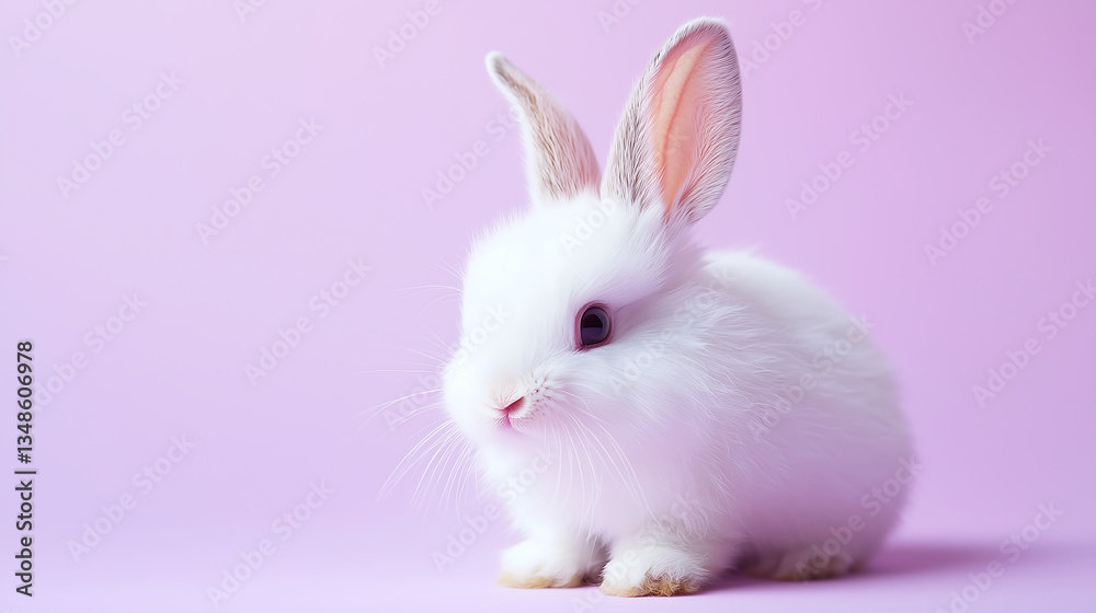 Adorable Fluffy White Bunny Rabbit on Lavender Background Adorable Fluffy White Bunny Rabbit on Lavender Background