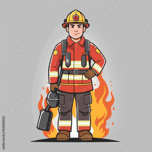 fireman, emergency, firefighter, safety, danger, fire, rescue, man, fighter, helmet, uniform, protection, red, service, equipment, background, hose, flame, extinguisher, burn, hero, job, water, work, 