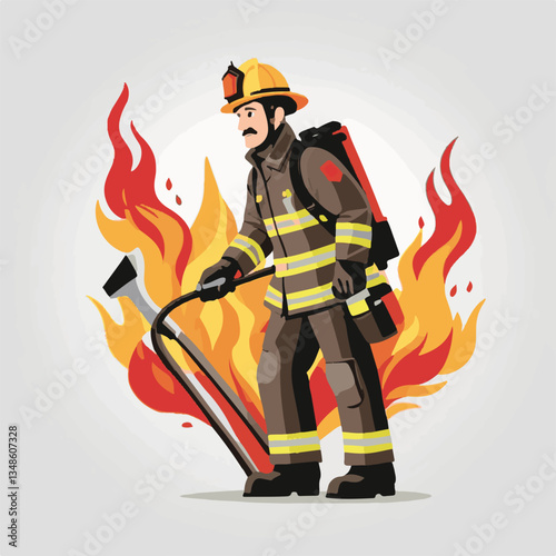 fireman, emergency, firefighter, safety, danger, fire, rescue, man, fighter, helmet, uniform, protection, red, service, equipment, background, hose, flame, extinguisher, burn, hero, job, water, work, 