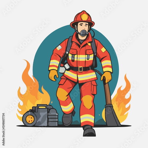 fireman, emergency, firefighter, safety, danger, fire, rescue, man, fighter, helmet, uniform, protection, red, service, equipment, background, hose, flame, extinguisher, burn, hero, job, water, work, 