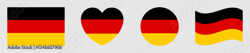 Set of German flags isolated. German flags set in square, circle, waving flag and heart shape icons various designs element. German flags collection different style. Vector illustration.
