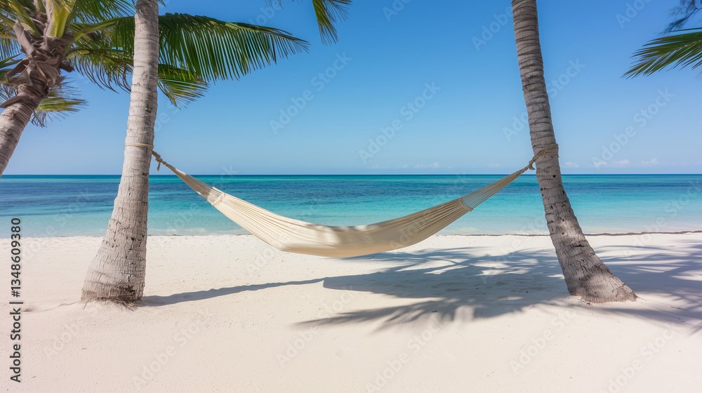Relaxing Cream Hammock on a Tropical White Beach Relaxing Cream Hammock on a Tropical White Beach