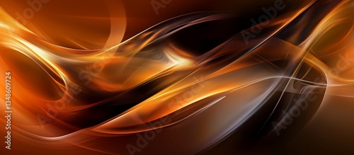 Abstract flowing lines in warm tones of orange, brown, and gold. Digital art