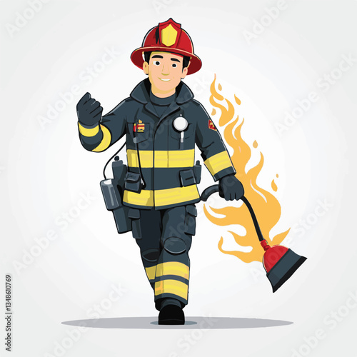 fireman, emergency, firefighter, safety, danger, fire, rescue, man, fighter, helmet, uniform, protection, red, service, equipment, background, hose, flame, extinguisher, burn, hero, job, water, work, 