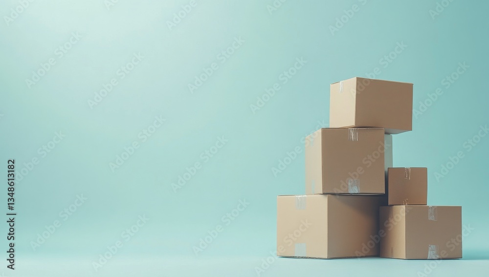 Stacked Cardboard Boxes on Teal Background Stacked Cardboard Boxes on Teal Background