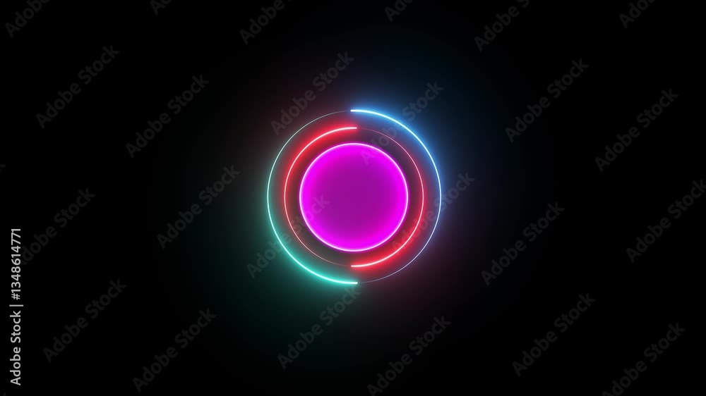The ellipsis icon features an elongated circular shape rotation with a neon line on a black background.4k motion graphic