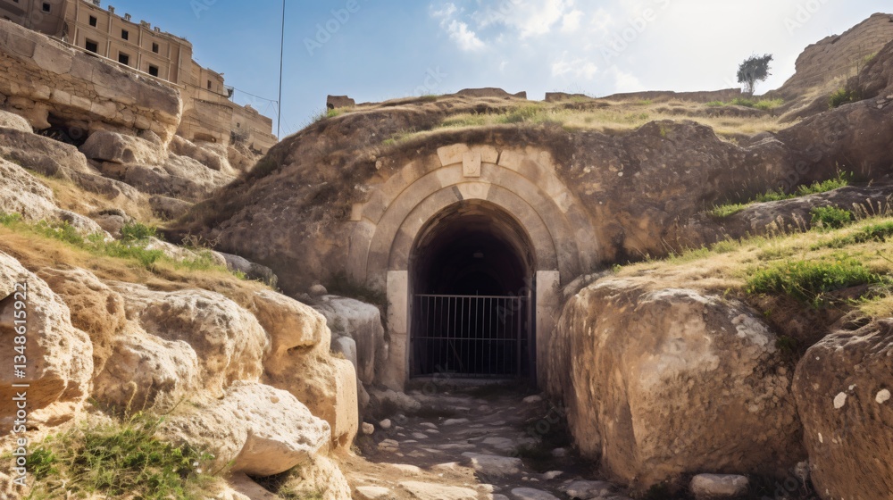 Ancient Stone Archway Entrance to Underground Cave in Historical City Ancient Stone Archway Entrance to Underground Cave in Historical City