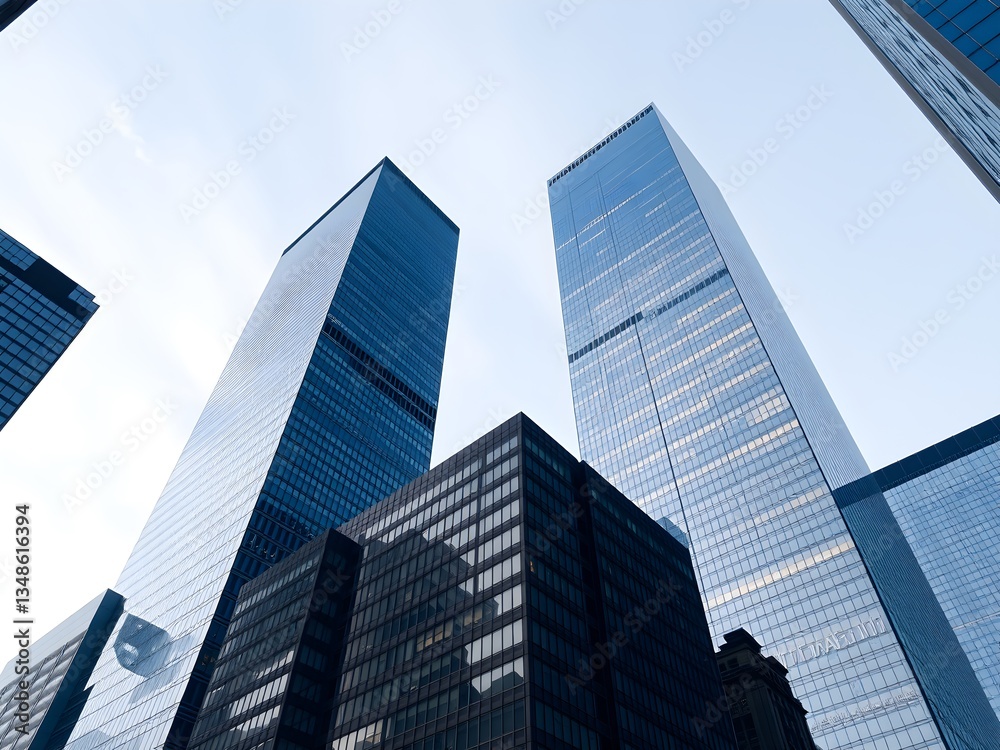 Corporate office buildings towers skyscrapers low angle Corporate office buildings towers skyscrapers low angle