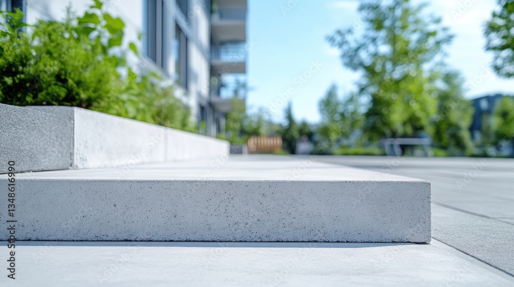 Obraz premium Modern concrete steps leading to a landscaped urban plaza