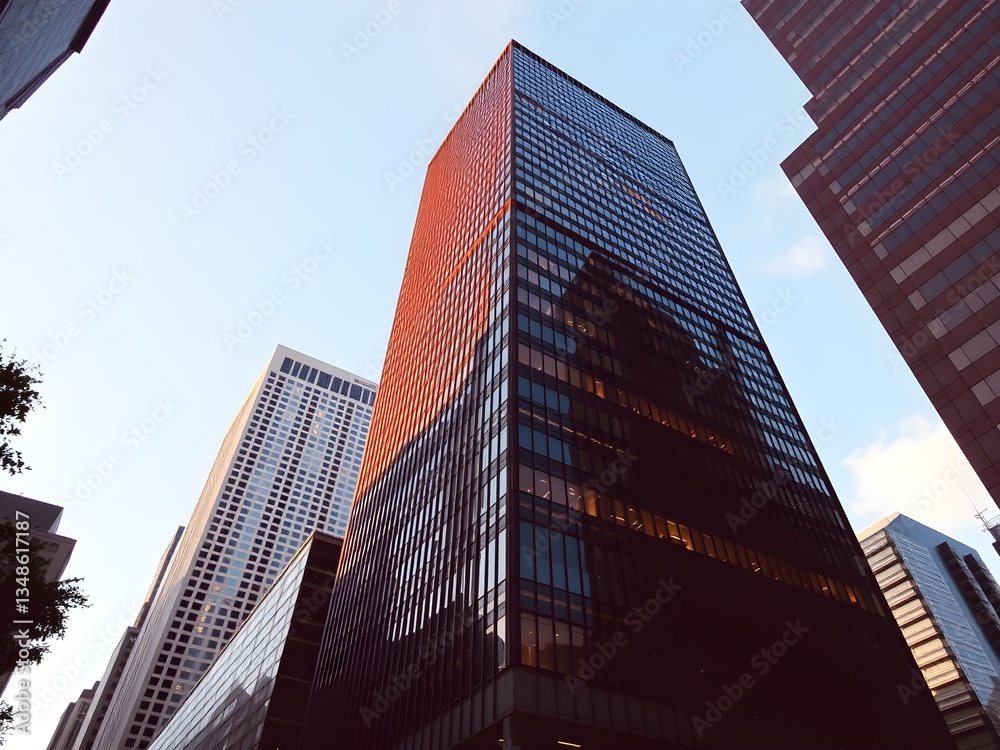 Naklejka premium Corporate office buildings towers skyscrapers low angle