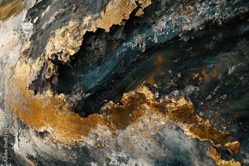 Stunning aerial abstract textures of gold and dark blue resembling natural landscapes