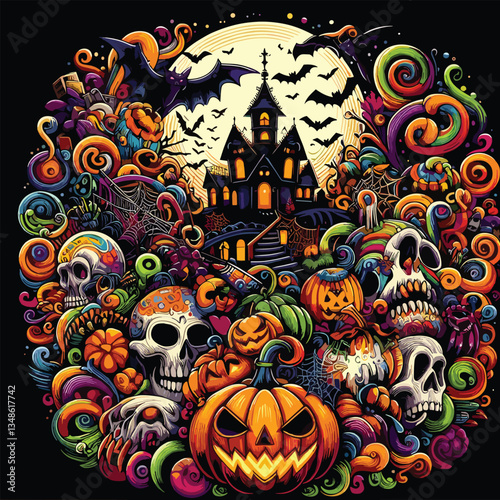 Halloween vector colorful t-shirt design.