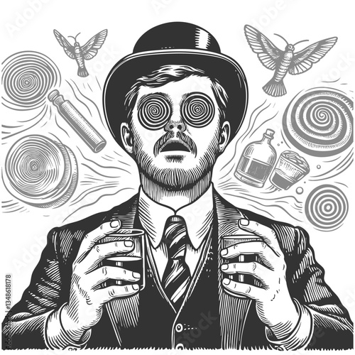 Man sees Surreal Hallucination vector illustration