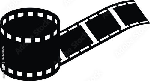 Black and White Film Strip Roll with Sprocket Holes on an Isolated White Backdrop