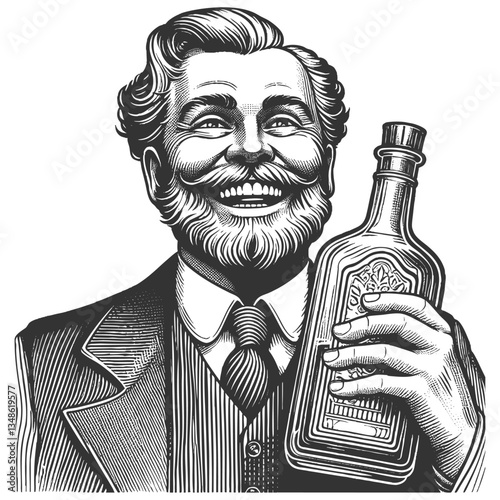 Man Laughing with Whiskey Bottle vector