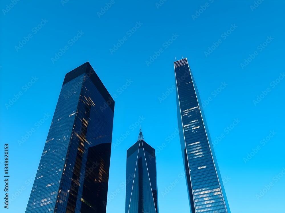 Naklejka premium Corporate office buildings towers skyscrapers low angle
