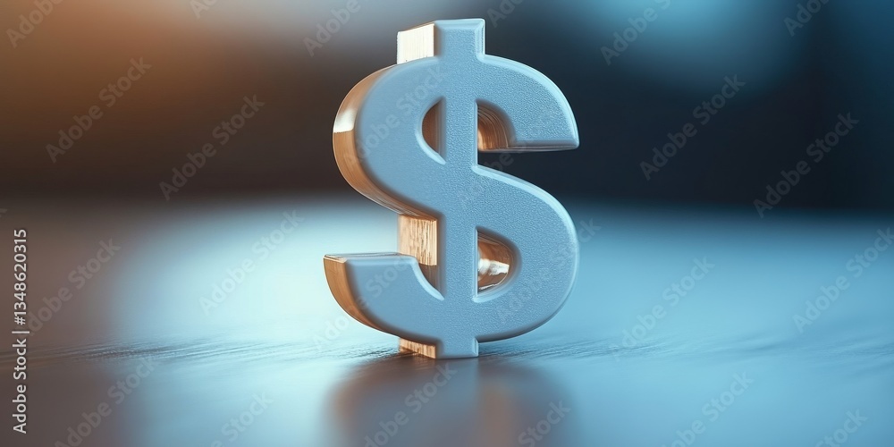 Obraz premium Large dollar sign standing on reflective surface representing american currency