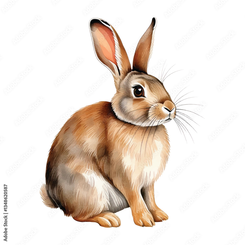 Obraz premium Cute gray bunny rabbit watercolor isolated illustration painting pastel easter with white background