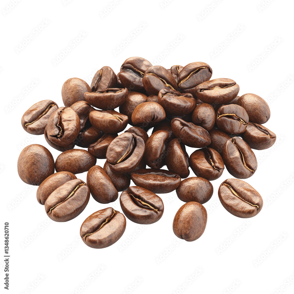 Naklejka premium scattered roasted coffee beans with rich brown tones isolated on white or transparent background