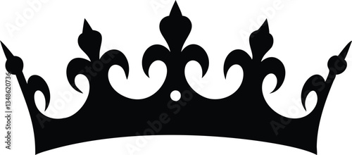 Black Silhouette Crown Icon with Fleurdelis Motifs, Symbolizing Royalty and Power