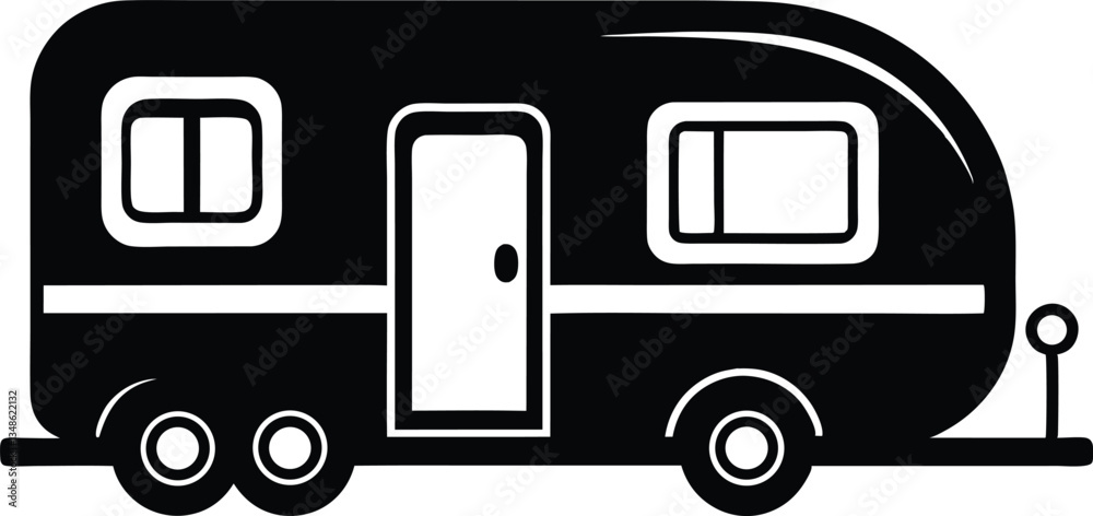 Caravan camper vehicle silhouette vector illustration,Camper Trailer icon,camping van