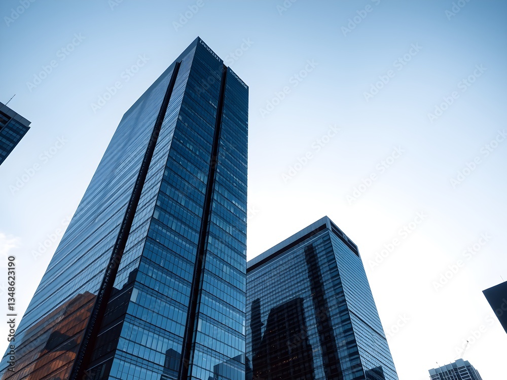 Corporate office buildings towers skyscrapers low angle Corporate office buildings towers skyscrapers low angle