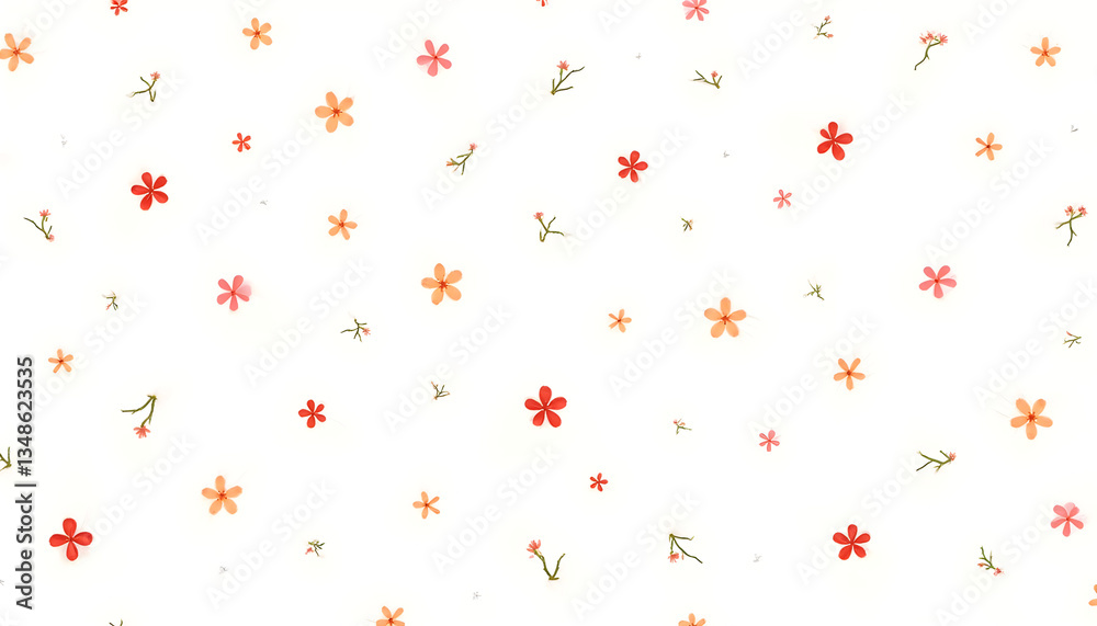 Floral Delight Pattern: A delicate floral pattern composed of scattered blossoms, presented in a top-down perspective, creating a cheerful and enchanting design. Floral Delight Pattern: A delicate floral pattern composed of scattered blossoms, presented in a top-down perspective, creating a cheerful and enchanting design.