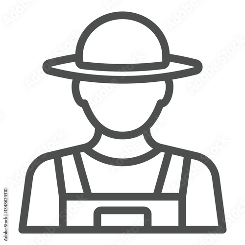 Farmer man in uniform with hat line icon, wheat production concept. Vector graphics. Human avatar of farm worker sign on white background, outline style icon for mobile or web design.