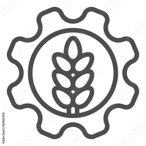 Cogwheel with wheat ear line icon, wheat production concept. Vector graphics. Mechanic gear with wheat plant sign on white background, outline style icon for mobile or web design.