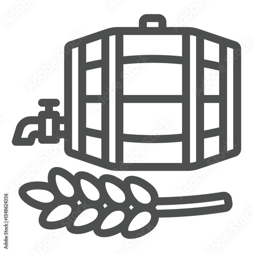 Barrel with wheat beverage line icon, wheat production concept. Vector graphics. Wooden barrel with wheat plant sign on white background, outline style icon for mobile or web design.